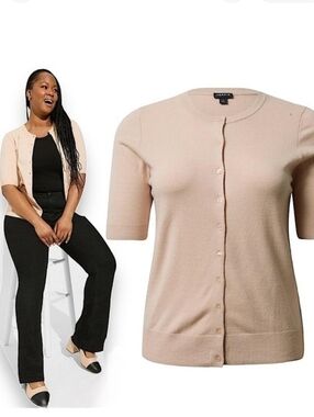 Torrid Short-Sleeve Button Cardigan - Beige